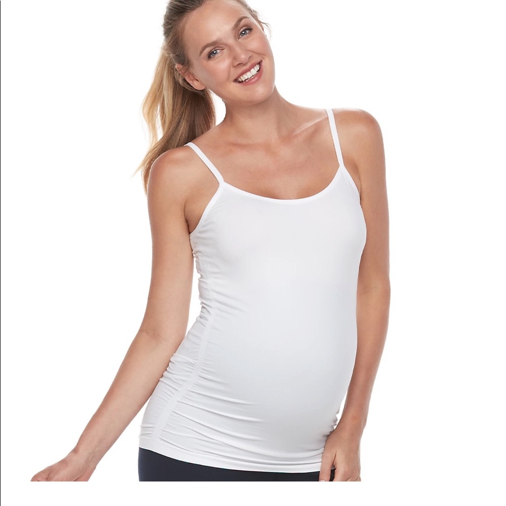 Maternity white spaghetti strap tank top with built-in bra